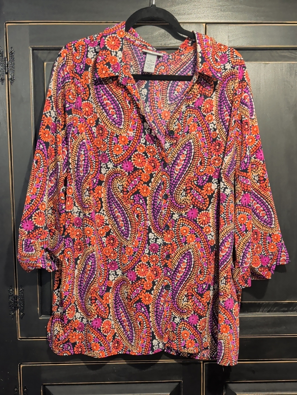 Catherines Vibrant Paisley Floral Blouse - Orange & Purple